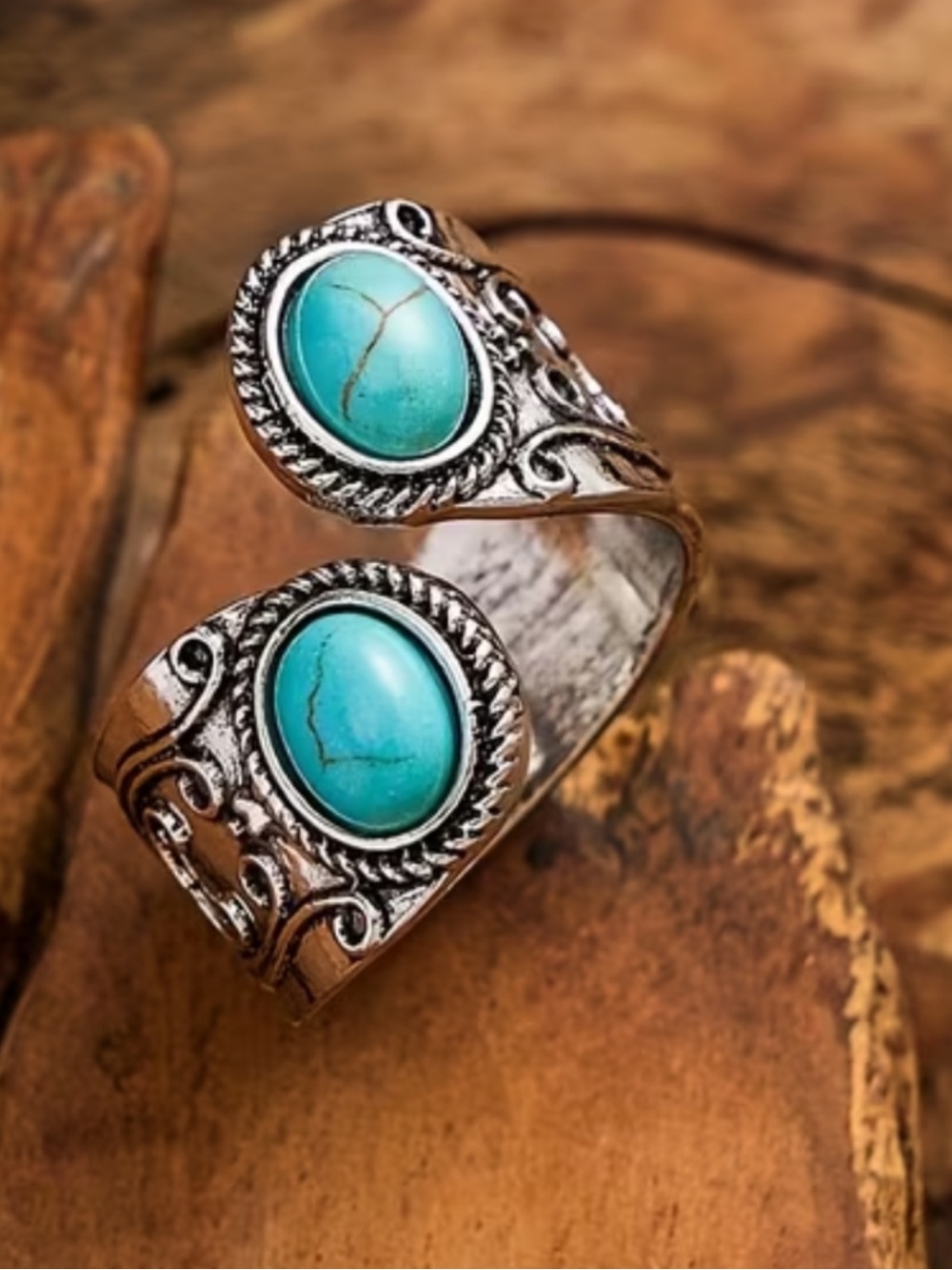 Silver-Tone Turquoise Open Cuff Ring - Turquoise, NEW!